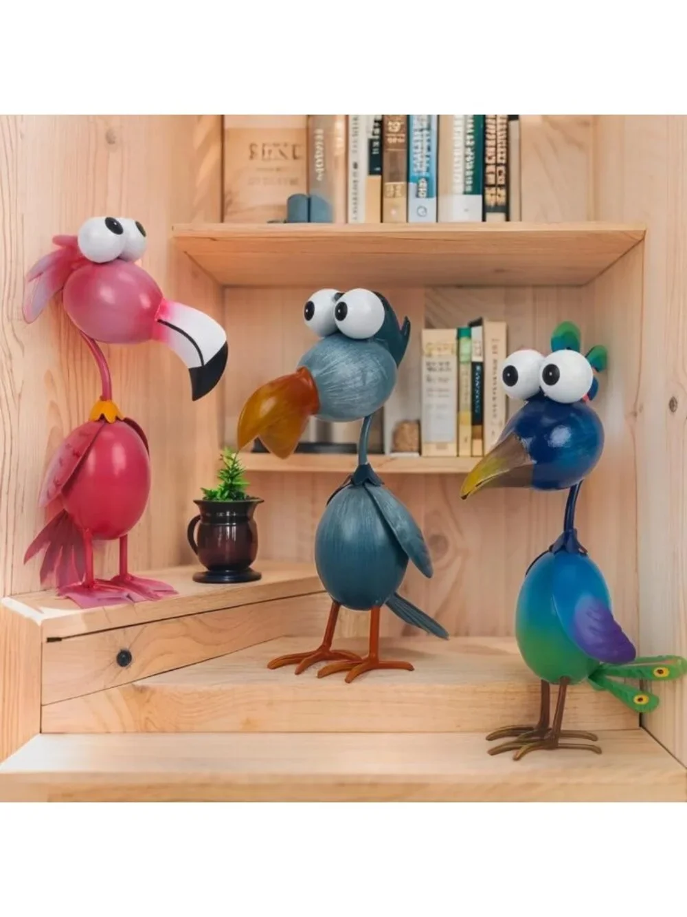 Outdoor Metal Bird Garden Decor - Flamingo, Peacock & Pelican Statues Set of 3
